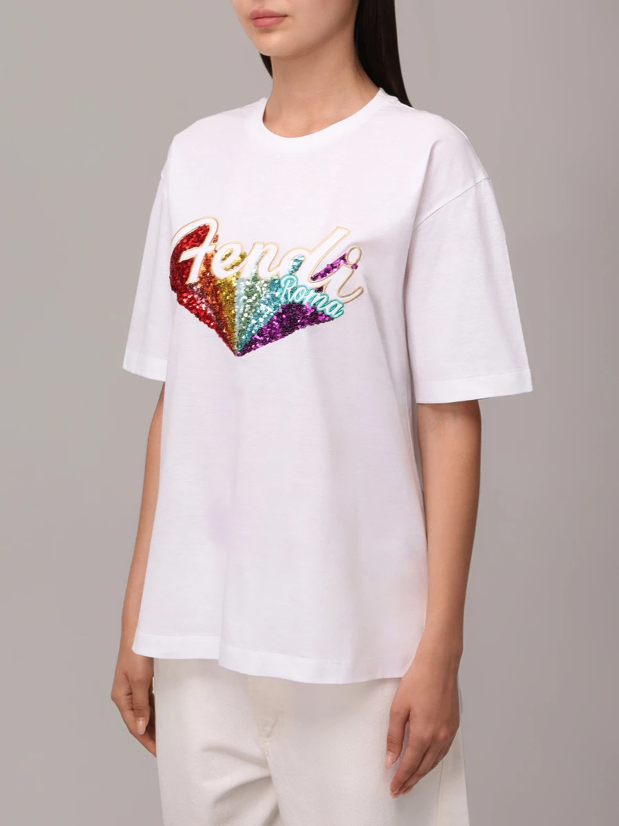 Футболка хлопковая FENDI FS7011 A5HU F0ZNM Белый  Фото 4
