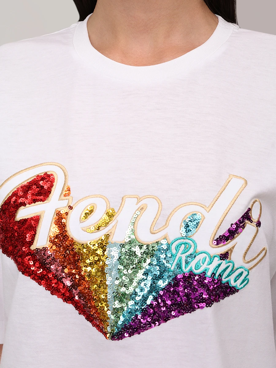 Футболка хлопковая FENDI FS7011 A5HU F0ZNM Белый  Фото 5