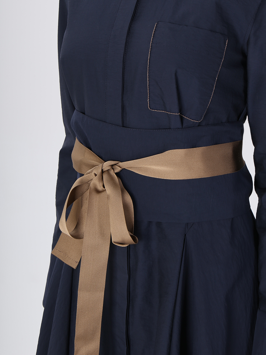 Хлопковое платье-миди с поясом BRUNELLO CUCINELLI M0F79A4408 C7186 Синий  Фото 5