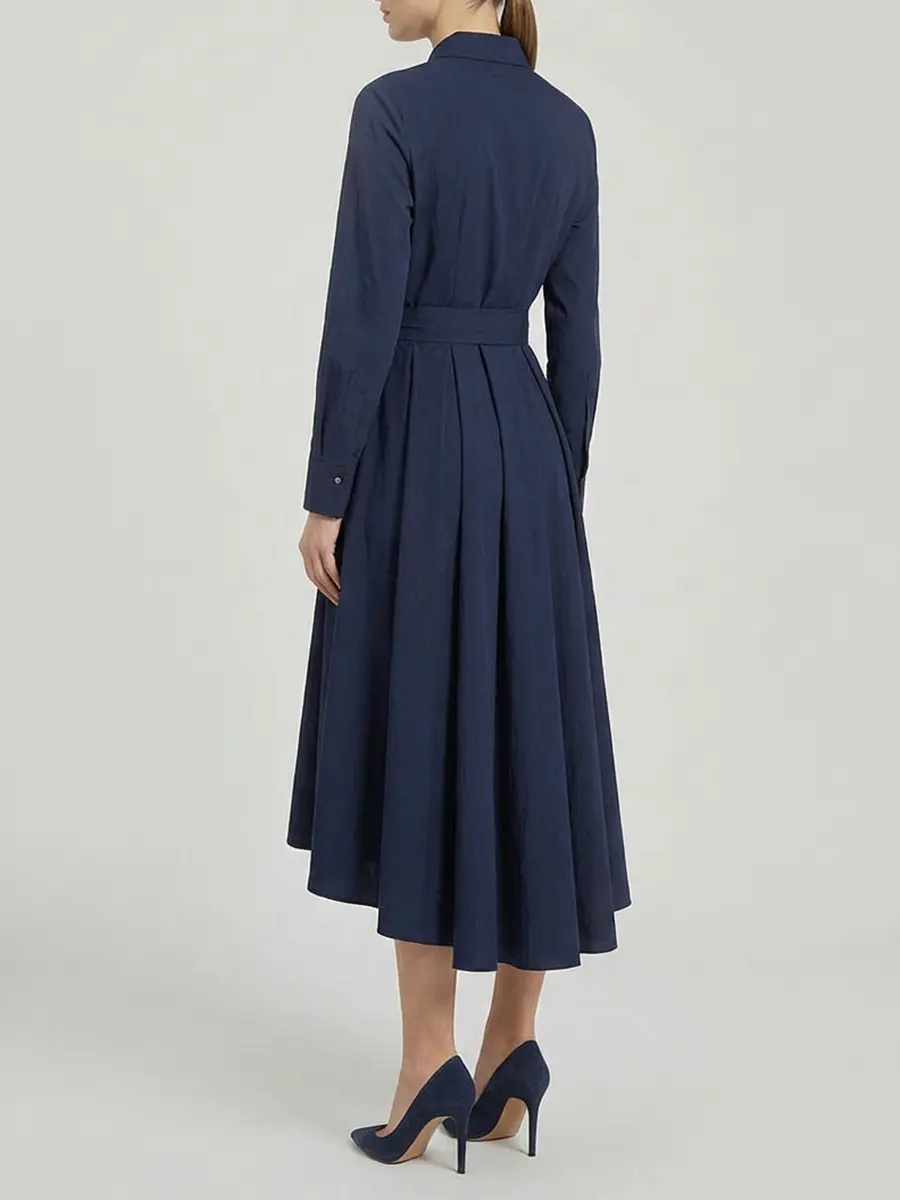 Хлопковое платье-миди с поясом BRUNELLO CUCINELLI M0F79A4408 C7186 Синий  Фото 3