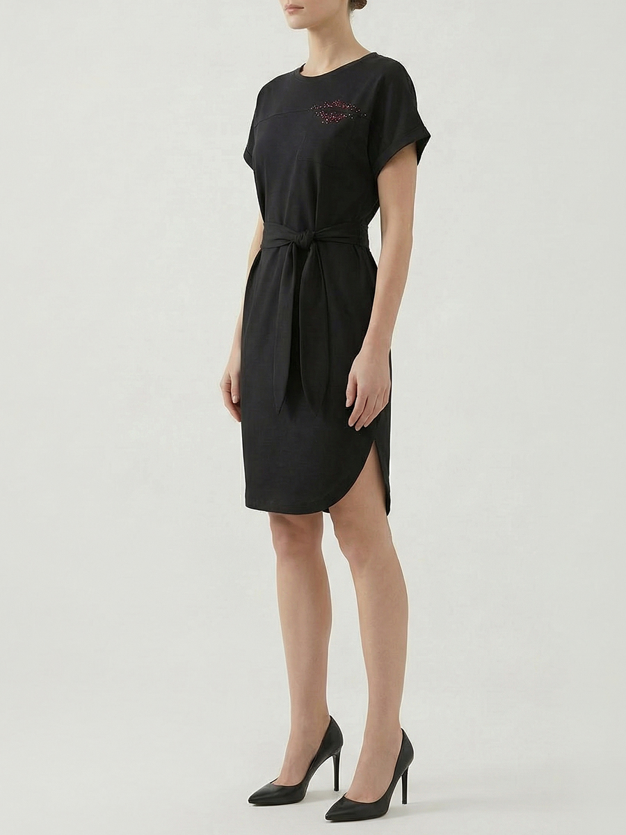 

Платье-миди с поясом и декором, Черный, M0045AFG81 C101