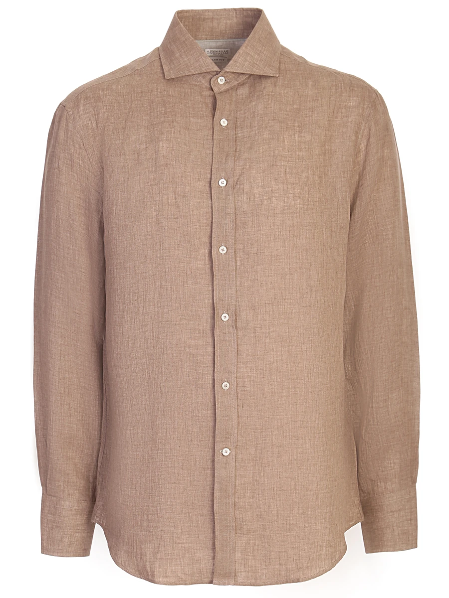 Рубашка льняная Slim Fit BRUNELLO CUCINELLI MF6301718 C026, размер 48, цвет коричневый - фото 1