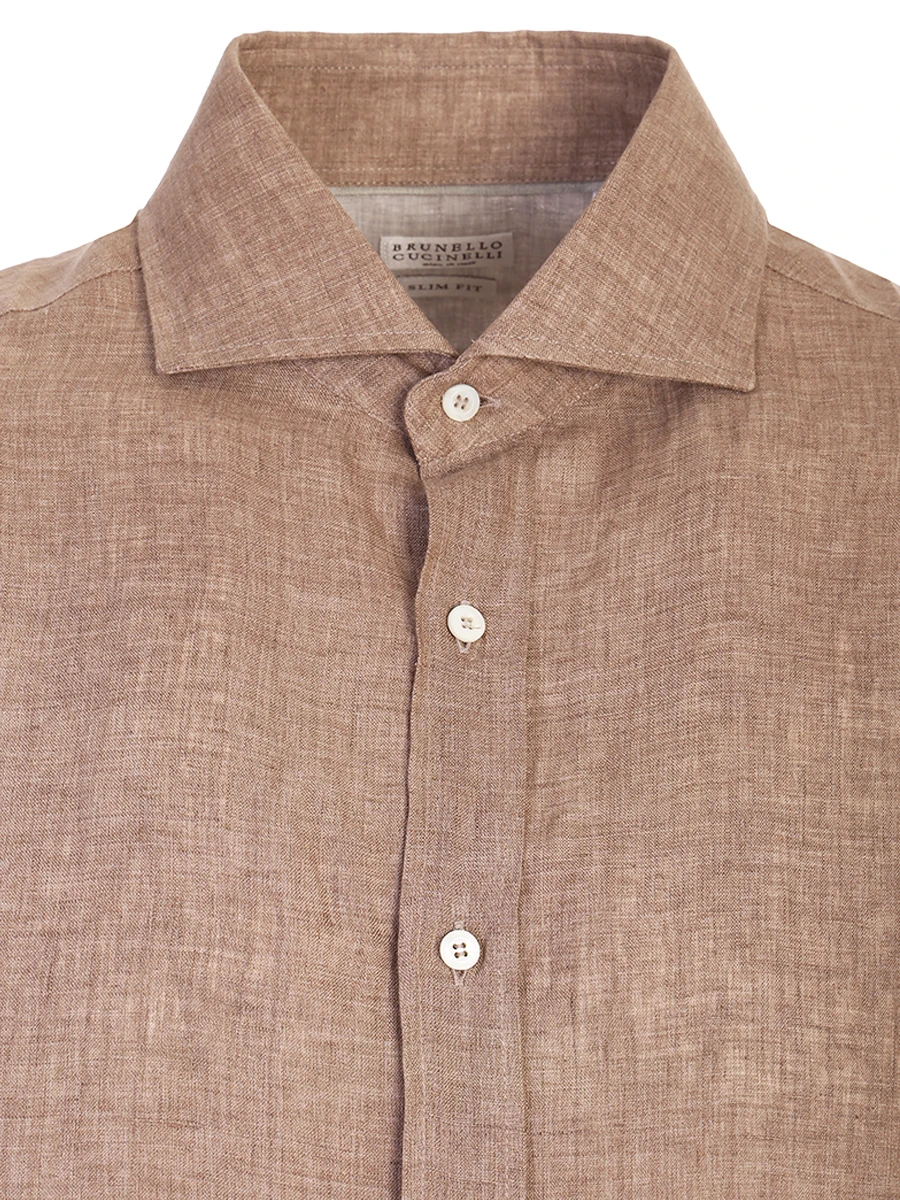 Рубашка льняная Slim Fit BRUNELLO CUCINELLI MF6301718 C026, размер 48, цвет коричневый - фото 3