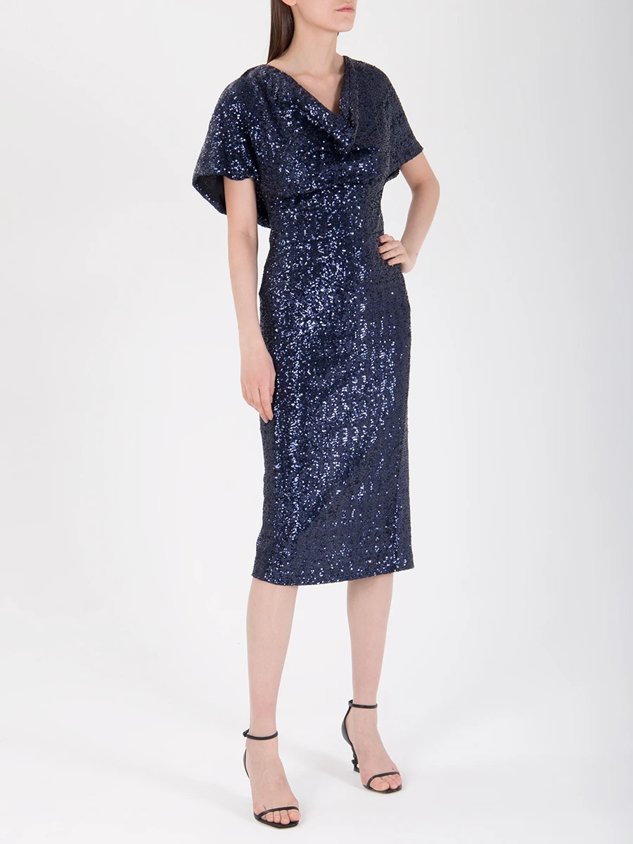 Шелковое платье с пайетками ROLAND MOURET PS19 S0494 F0052 С1082 Синий  Фото 2