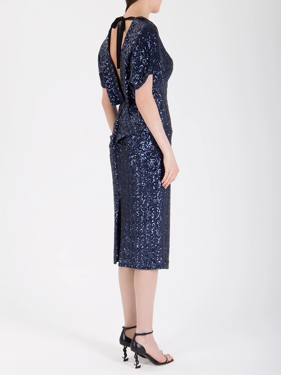 Шелковое платье с пайетками ROLAND MOURET PS19 S0494 F0052 С1082 Синий  Фото 3