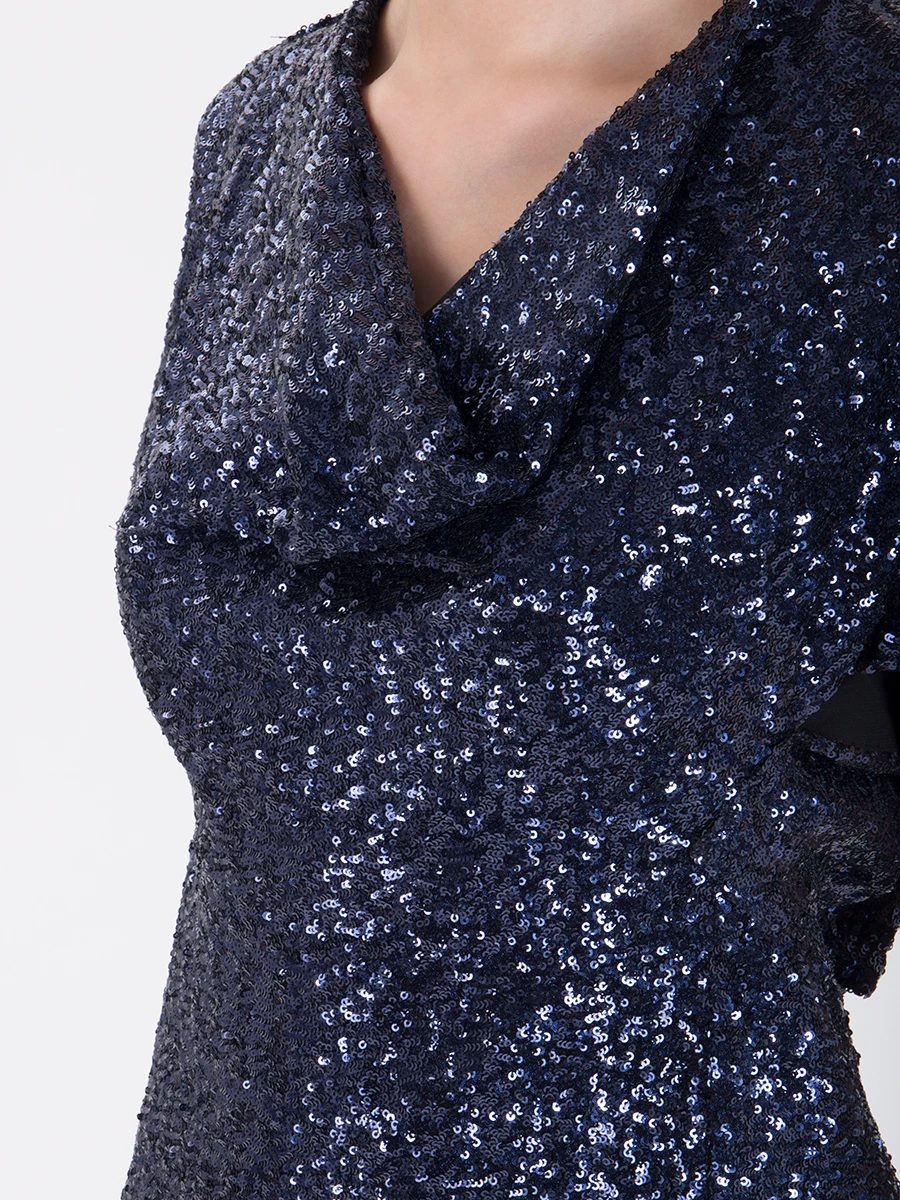 Шелковое платье с пайетками ROLAND MOURET PS19 S0494 F0052 С1082 Синий  Фото 5