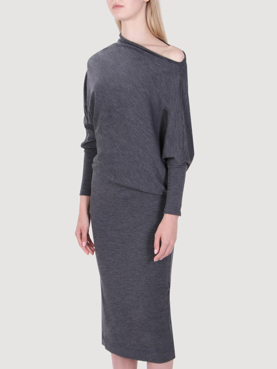 Платье из тонкой шерсти BRUNELLO CUCINELLI M0R25A4381 C6580 Серый  Фото 4