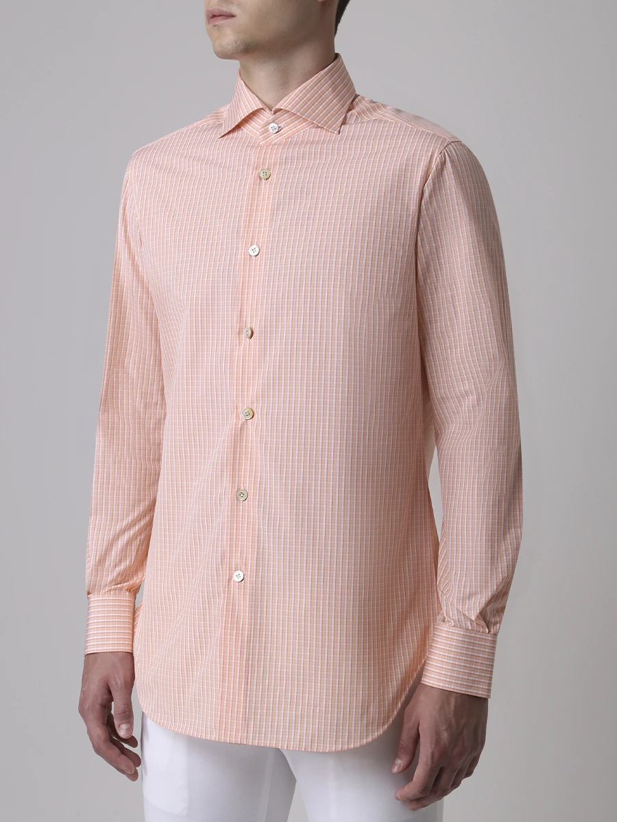 Рубашка хлопковая Slim Fit KITON UCCH0688412001 Клетка  Фото 4