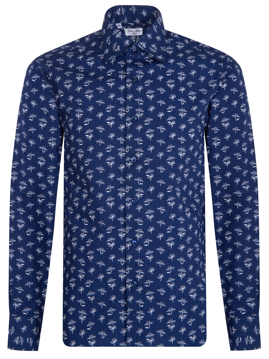Хлопковая рубашка с принтом CESARE ATTOLINI CAU27/S S19CM71 002, размер 56, цвет синий CAU27/S S19CM71 002 - фото 1