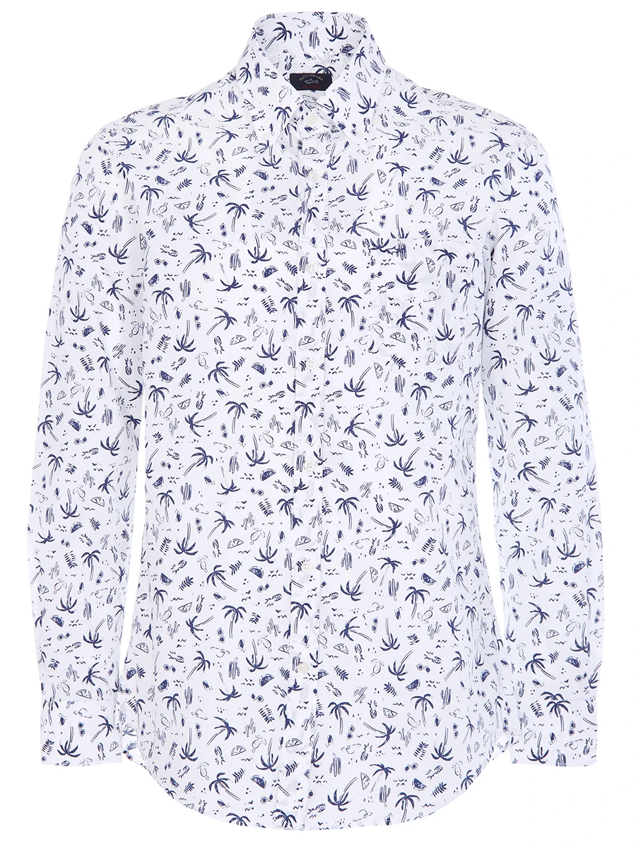 Хлопковая рубашка с принтом PAUL & SHARK р19р3126 019, размер 52, цвет белый - фото 1