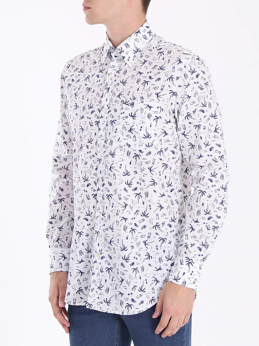 Хлопковая рубашка с принтом PAUL & SHARK р19р3126 019, размер 52, цвет белый - фото 4