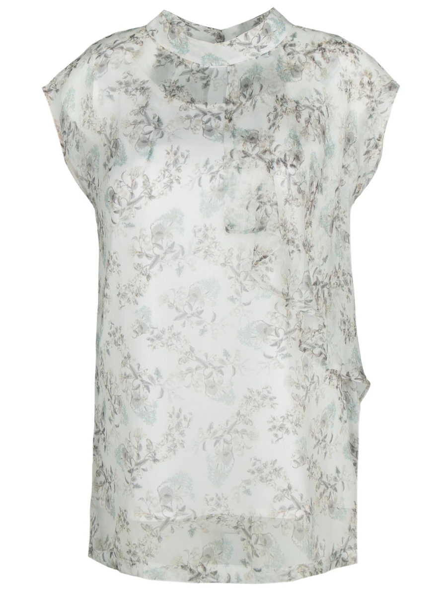 Шелковая блуза с принтом RE VERA 17002501-акварель, размер 42, цвет белый - фото 1