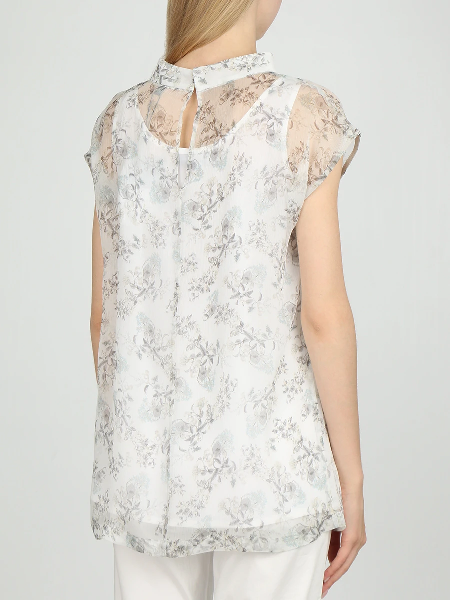 Шелковая блуза с принтом RE VERA 17002501-акварель, размер 42, цвет белый - фото 3