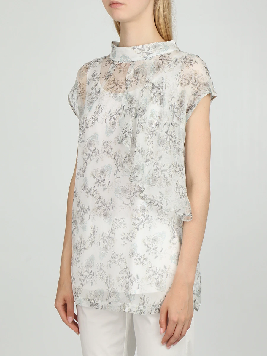 Шелковая блуза с принтом RE VERA 17002501-акварель, размер 42, цвет белый - фото 4