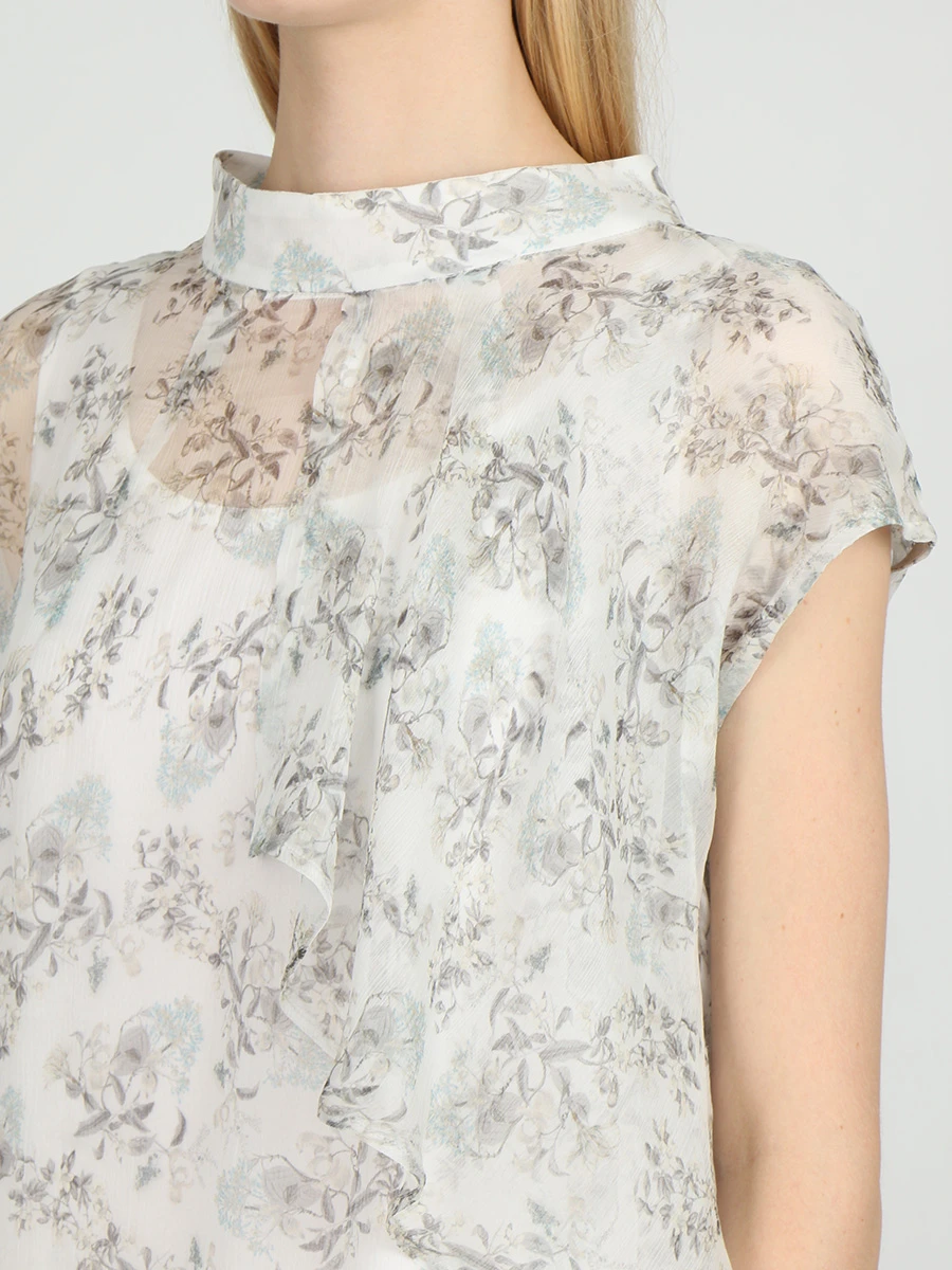 Шелковая блуза с принтом RE VERA 17002501-акварель, размер 42, цвет белый - фото 5