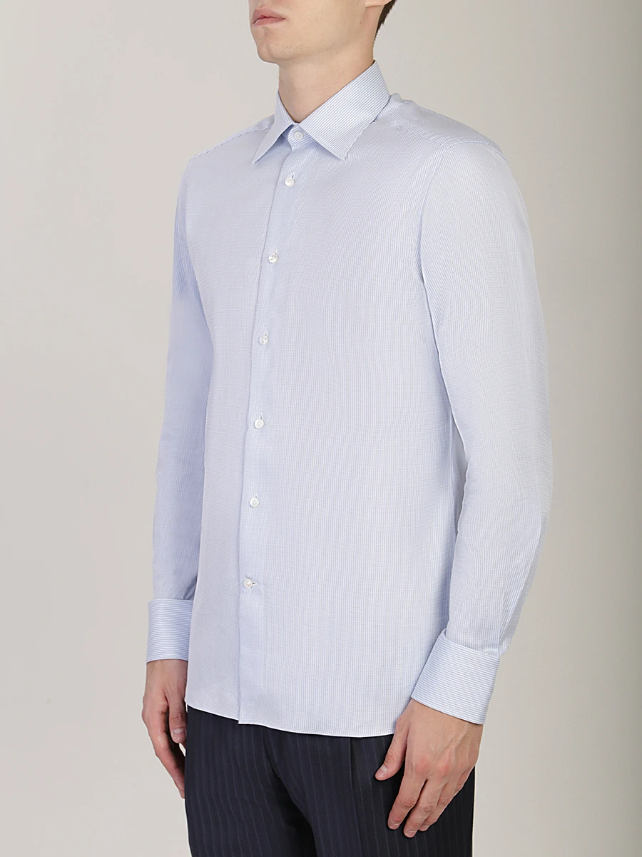 Рубашка хлопковая Tailored Fit ERMENEGILDO ZEGNA 801087/полоска Синий, размер 56, цвет голубой 801087/полоска Синий - фото 4