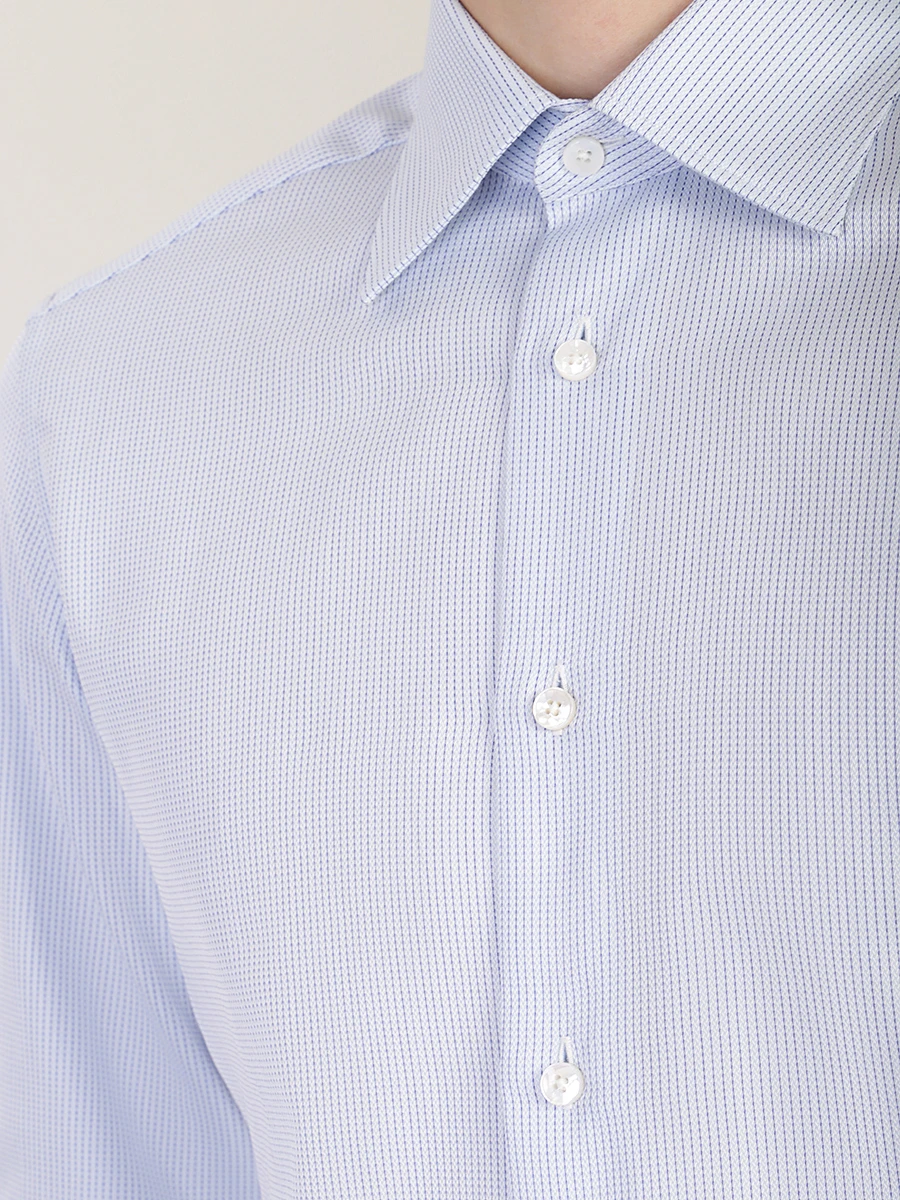 Рубашка хлопковая Tailored Fit ERMENEGILDO ZEGNA 801087/полоска Синий, размер 56, цвет голубой 801087/полоска Синий - фото 5