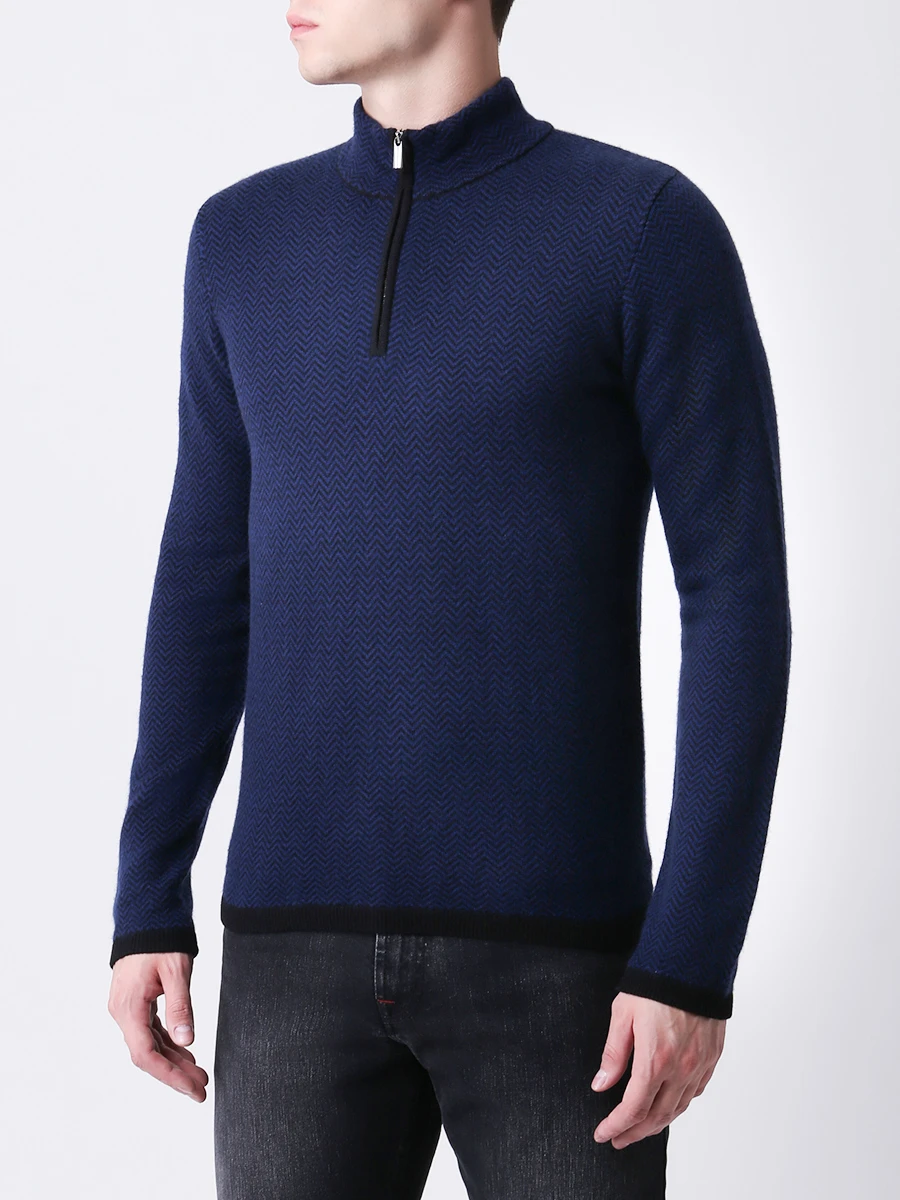 Джемпер кашемировый на молнии COLOMBO MAO03008/226KI/молния Т.Синий Принт  Фото 4