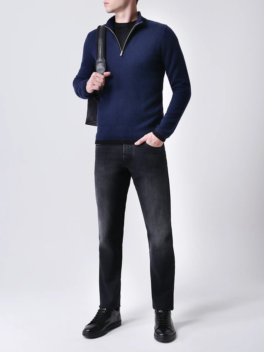 Джемпер кашемировый на молнии COLOMBO MAO03008/226KI/молния Т.Синий Принт  Фото 2