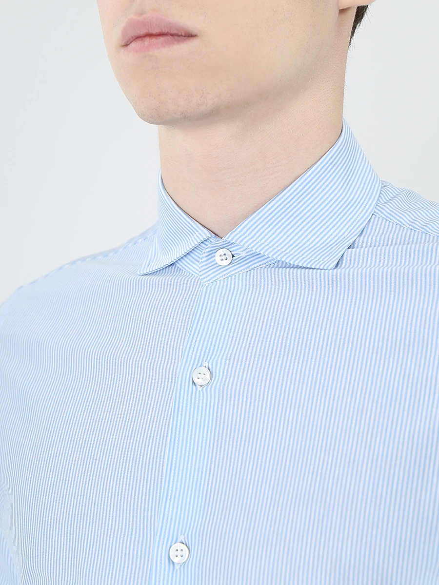 Рубашка хлопковая LORO PIANA FAG1737/ Голубой Полоска, размер 52 FAG1737/ Голубой Полоска - фото 4