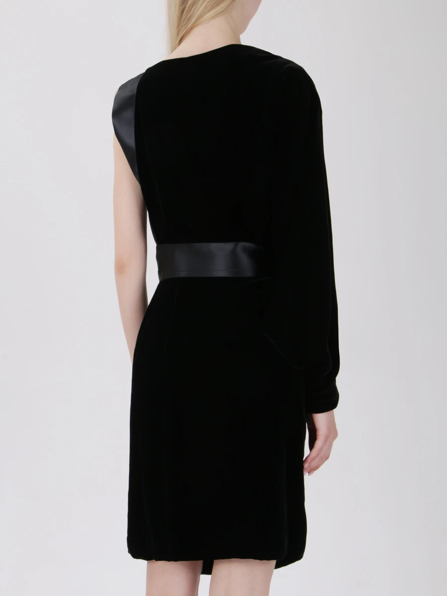 Платье бархатное с поясом ALEXANDRE VAUTHIER DR713/бархат/1 рукав Черный Черный  Фото 3