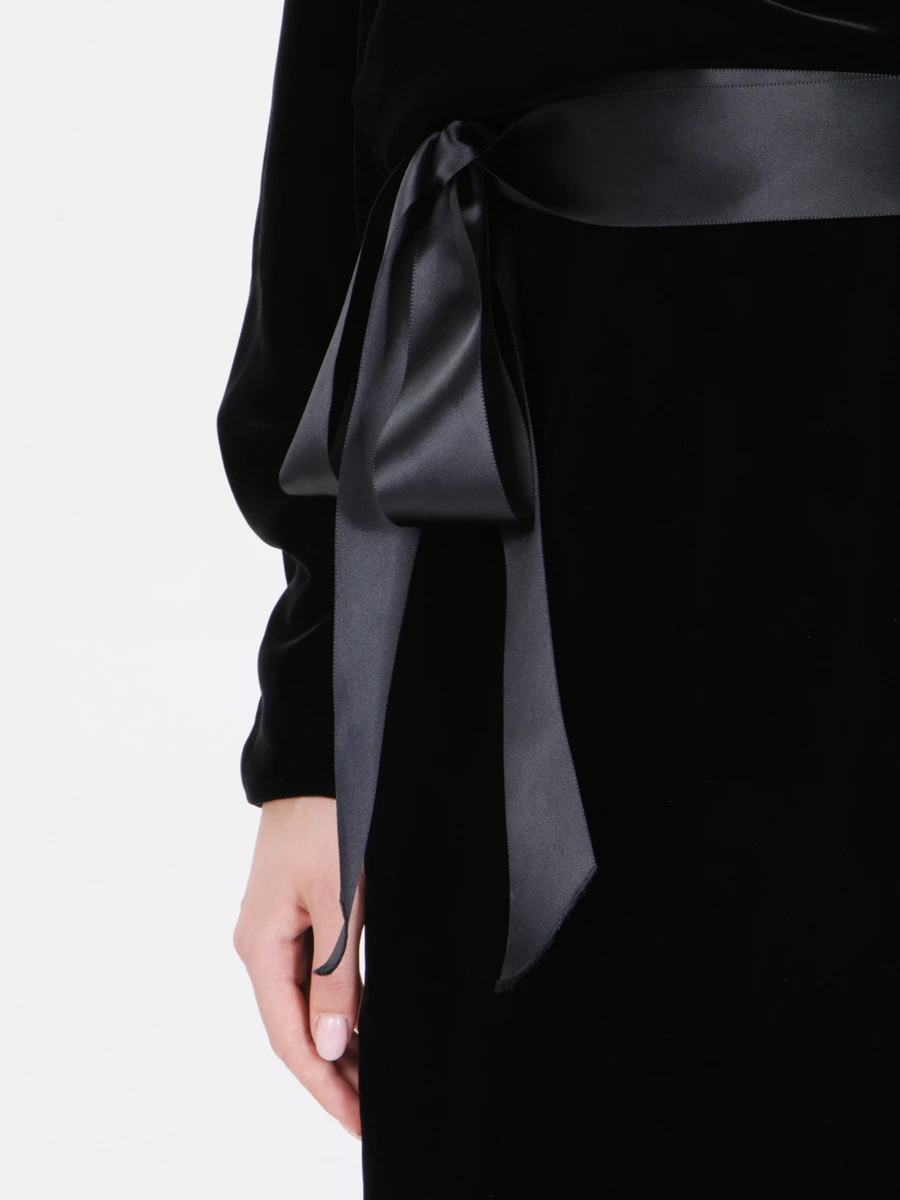 Платье бархатное с поясом ALEXANDRE VAUTHIER DR713/бархат/1 рукав Черный Черный  Фото 5