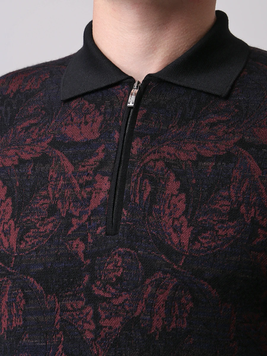 Поло из кашемира и шелка BERTOLO LUXURY MENSWEAR 901562/001666/1000 Черный Бордовый Принт  Фото 5