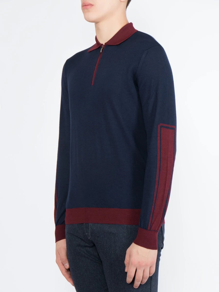 Кашемировое поло BERTOLO LUXURY MENSWEAR 901367/001538/1146 Синий Бордовый воротник Синий  Фото 2