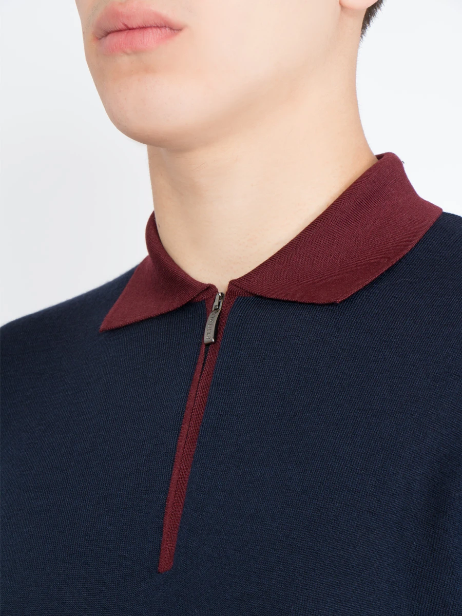 Кашемировое поло BERTOLO LUXURY MENSWEAR 901367/001538/1146 Синий Бордовый воротник Синий  Фото 4