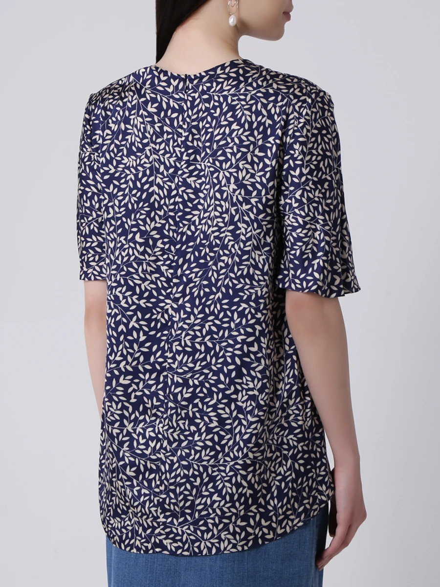 

Блуза с принтом, Синий, BL176/4019.BL409/S18 Синий/бел листья