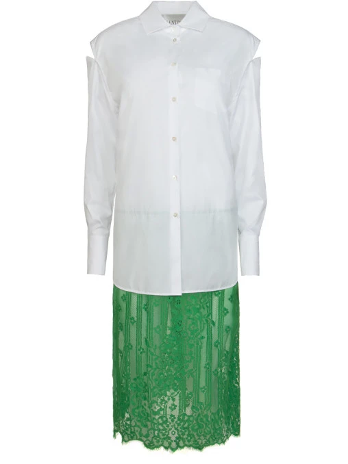 Хлопковое платье-рубашка, PB3VAHB13AH Белый Зеленое кружево, VALENTINO PAP, 41396  - купить