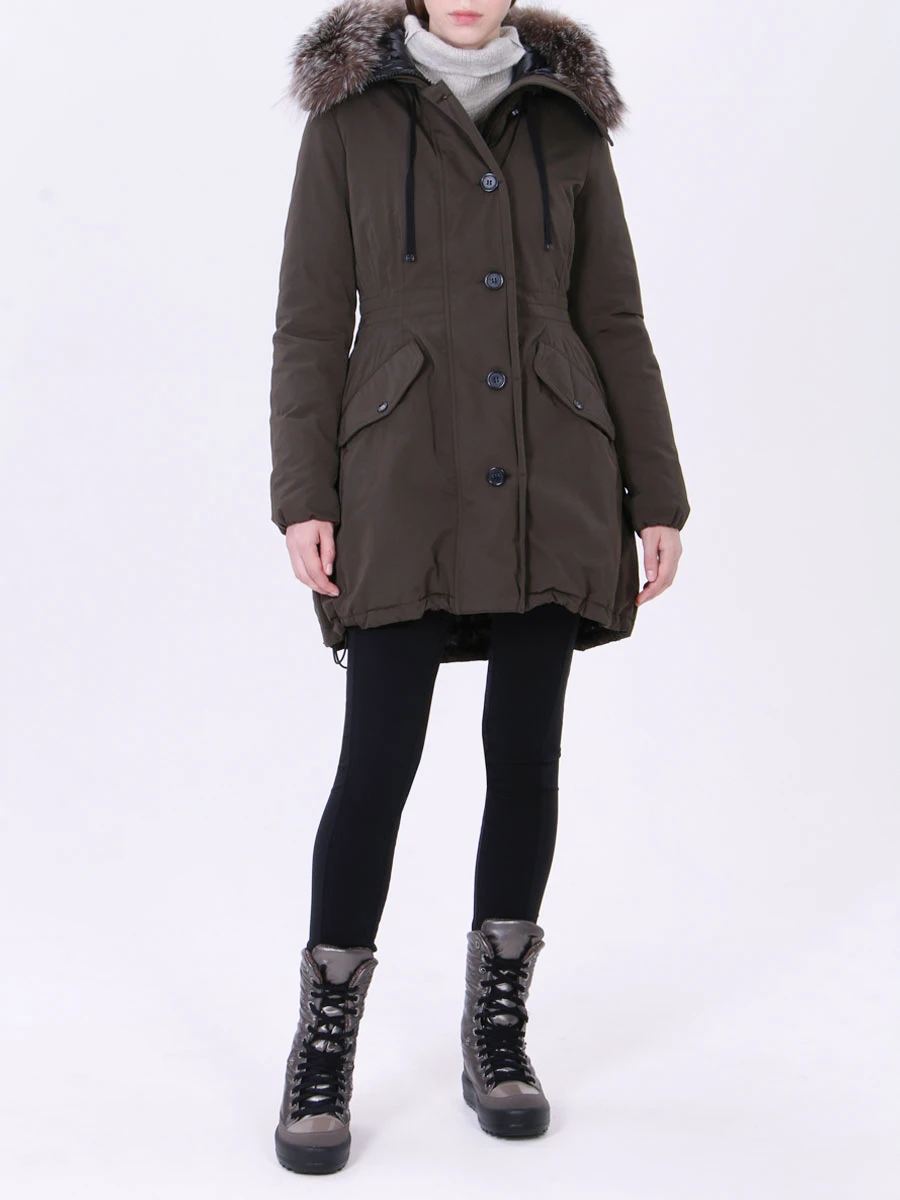 Пуховик с меховой отделкой MONCLER 49934/57136/828 Зеленый  Фото 2