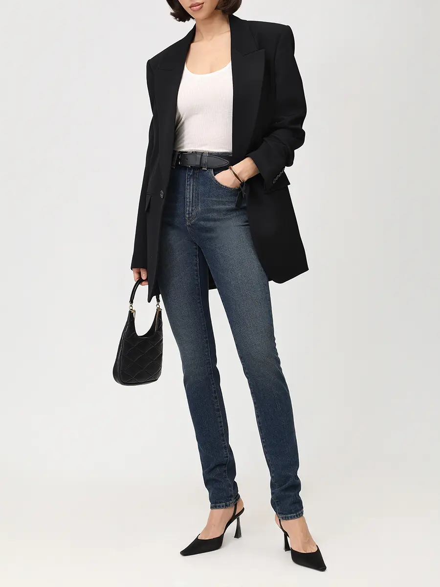 Джинсы хлопковые SAINT LAURENT 390350 Синий Синий  Фото 2