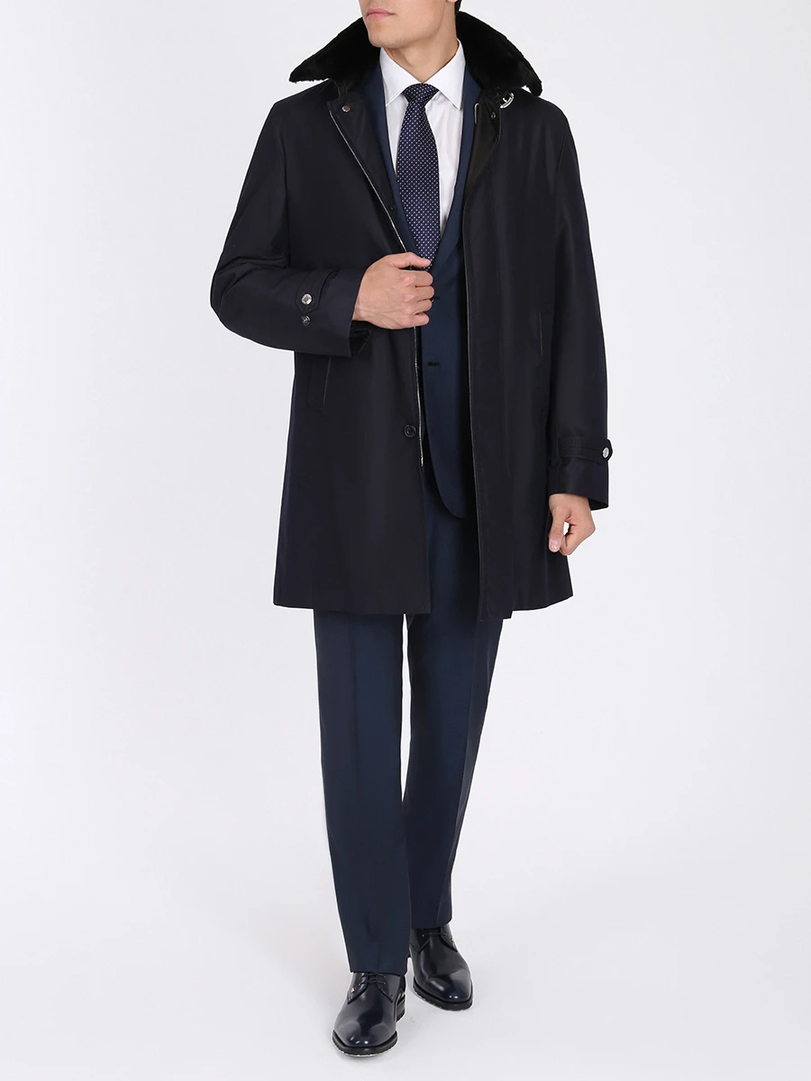 Шелковый плащ с мехом MASSIMO SFORZA popdeSoie/Felix Синий  Фото 2