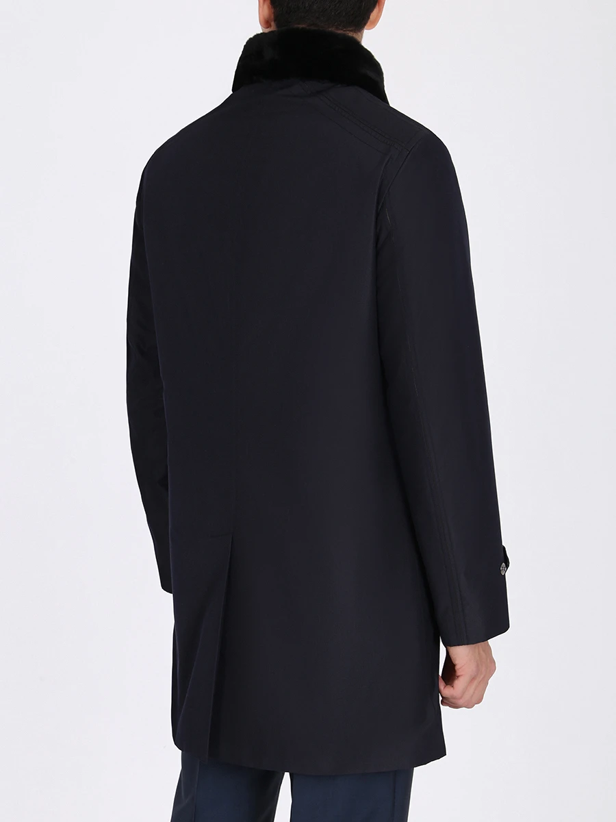 Шелковый плащ с мехом MASSIMO SFORZA popdeSoie/Felix Синий  Фото 4