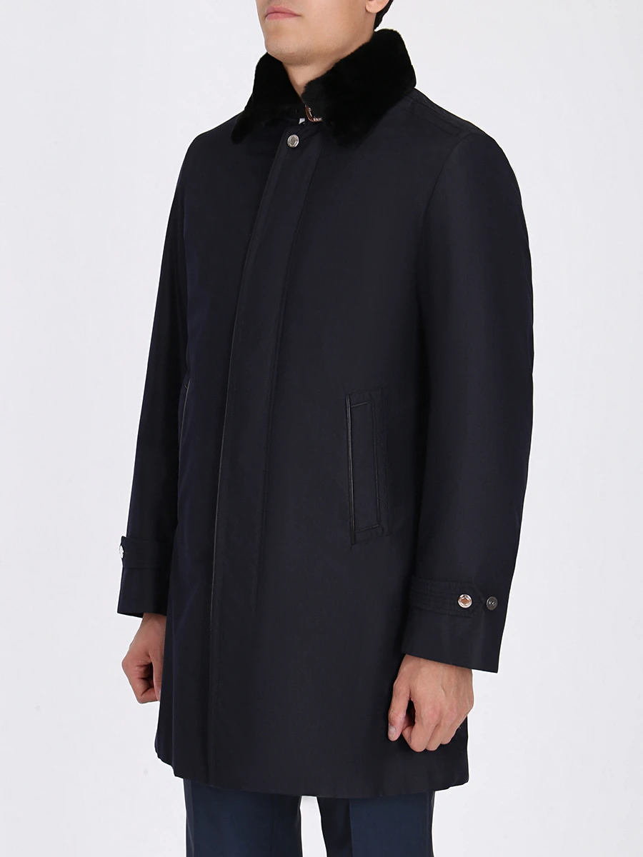 Шелковый плащ с мехом MASSIMO SFORZA popdeSoie/Felix Синий  Фото 5