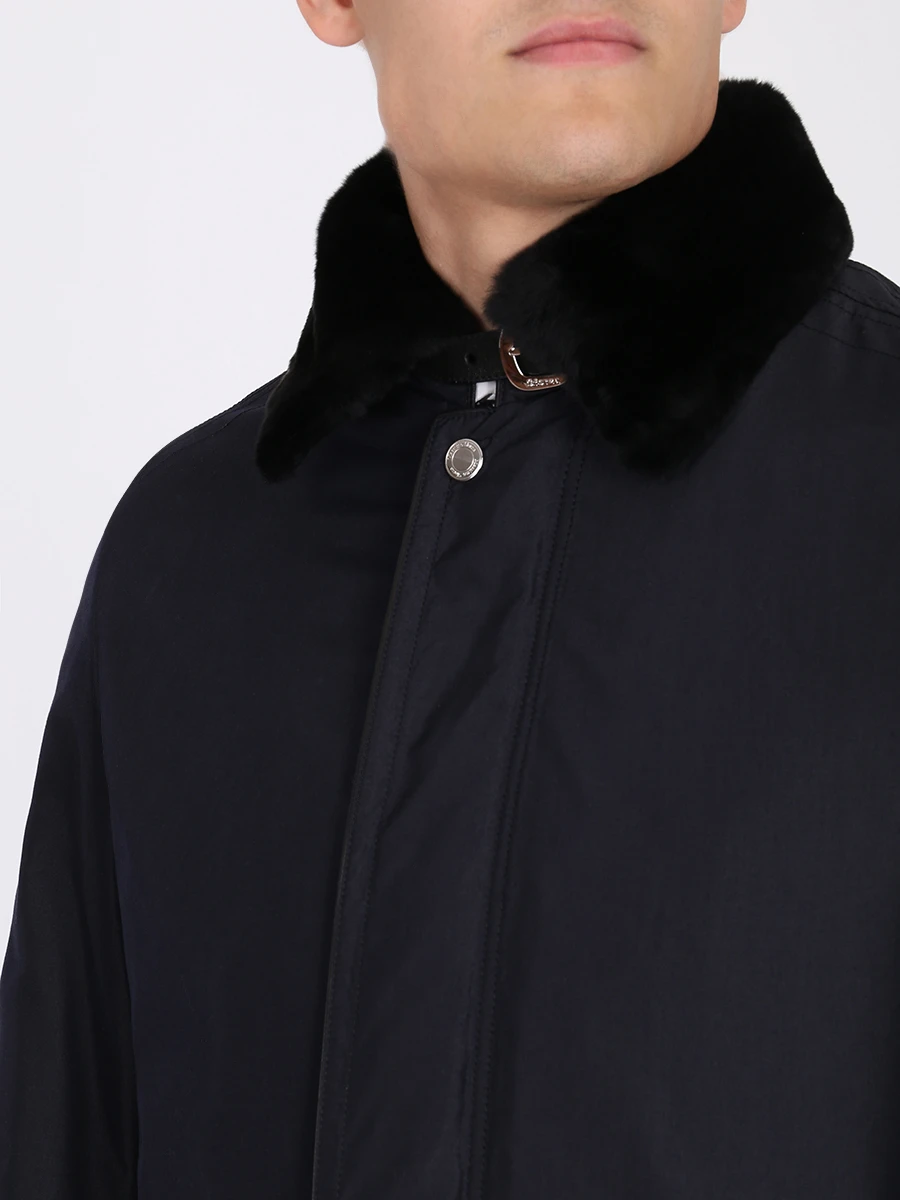 Шелковый плащ с мехом MASSIMO SFORZA popdeSoie/Felix Синий  Фото 6