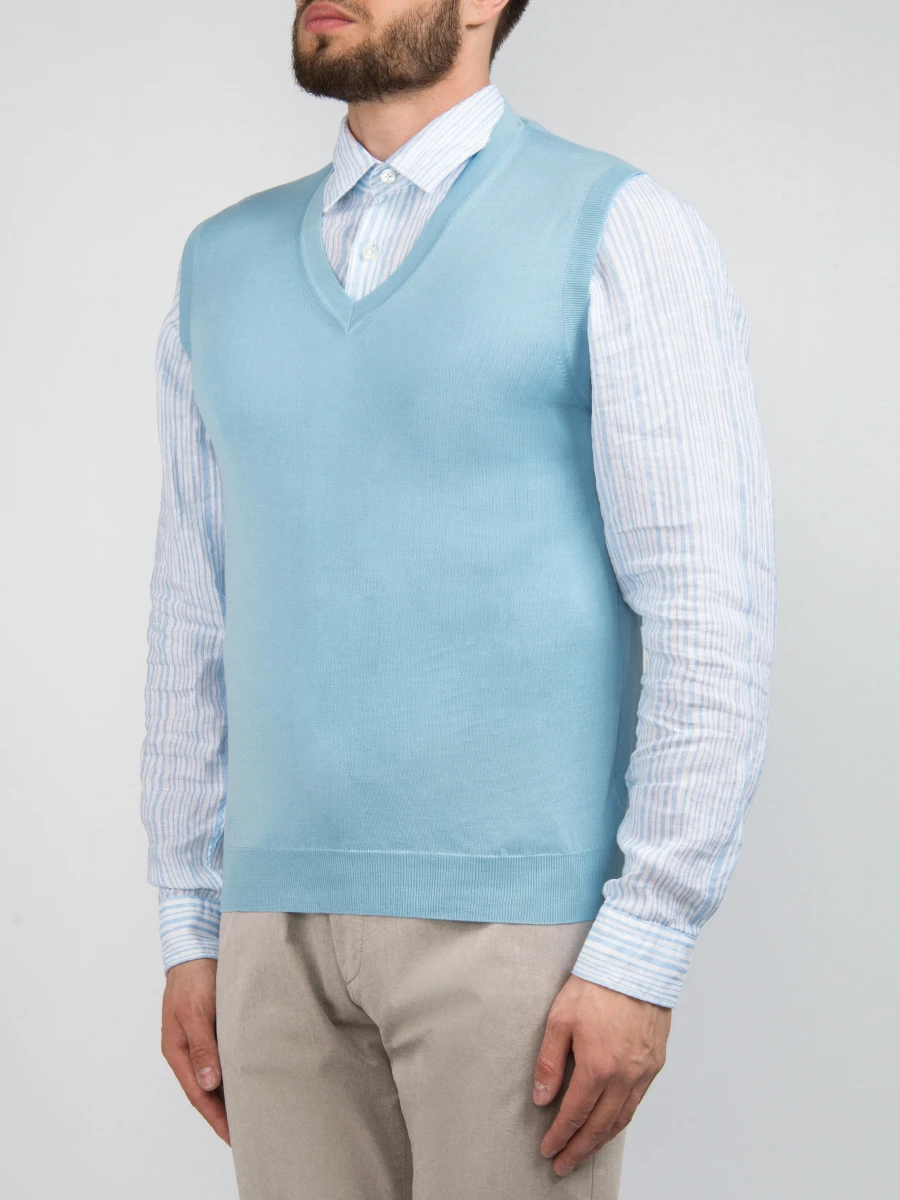Хлопковый жилет MALO VE28A5E3246 Голубой  Фото 4