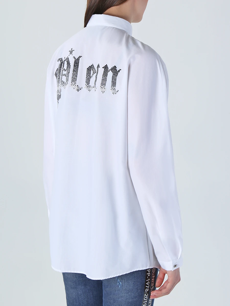 Хлопковая рубашка со стразами PHILIPP PLEIN WRP0125 01, размер 40, цвет белый - фото 3