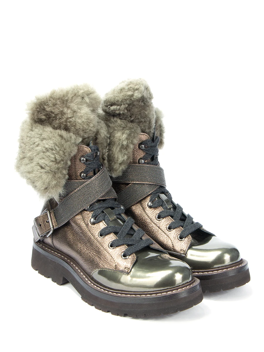 

Кожаные ботинки с мехом, Зеленый, MZALG1003 мех Зеленый Бронзовый