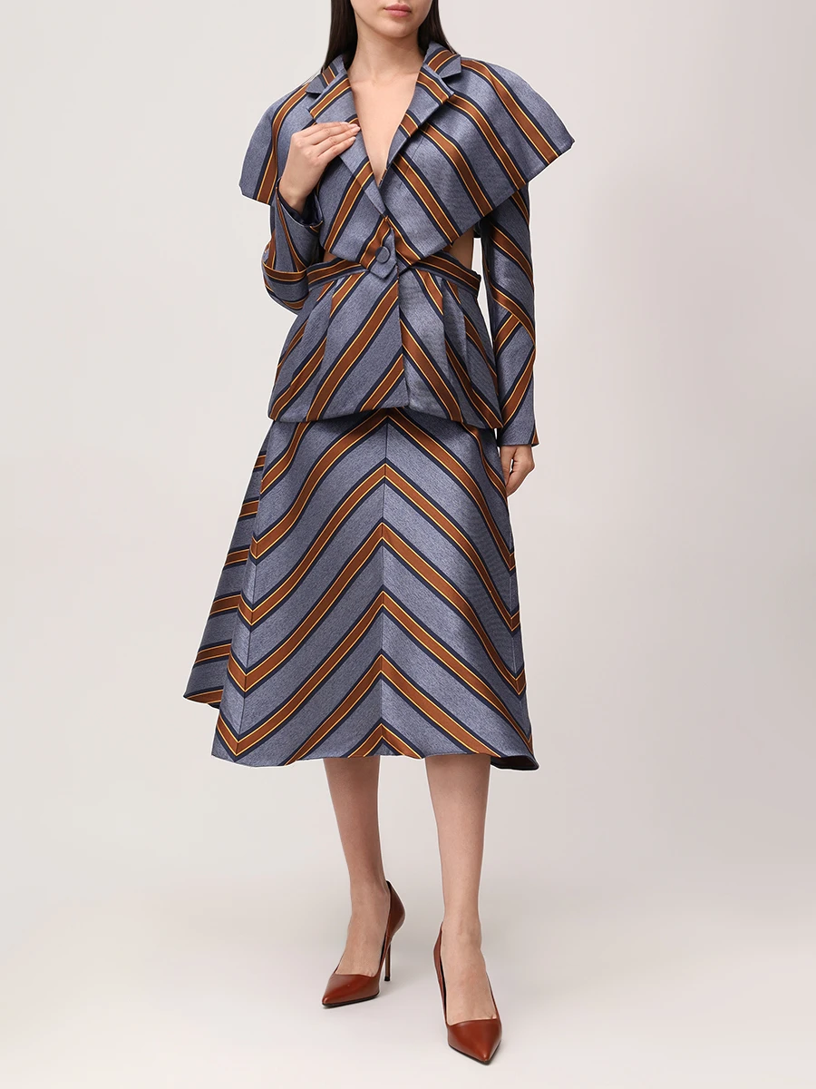 Юбка в полоску FENDI FQ6739 Голубой Горчичный Голубой  Фото 2