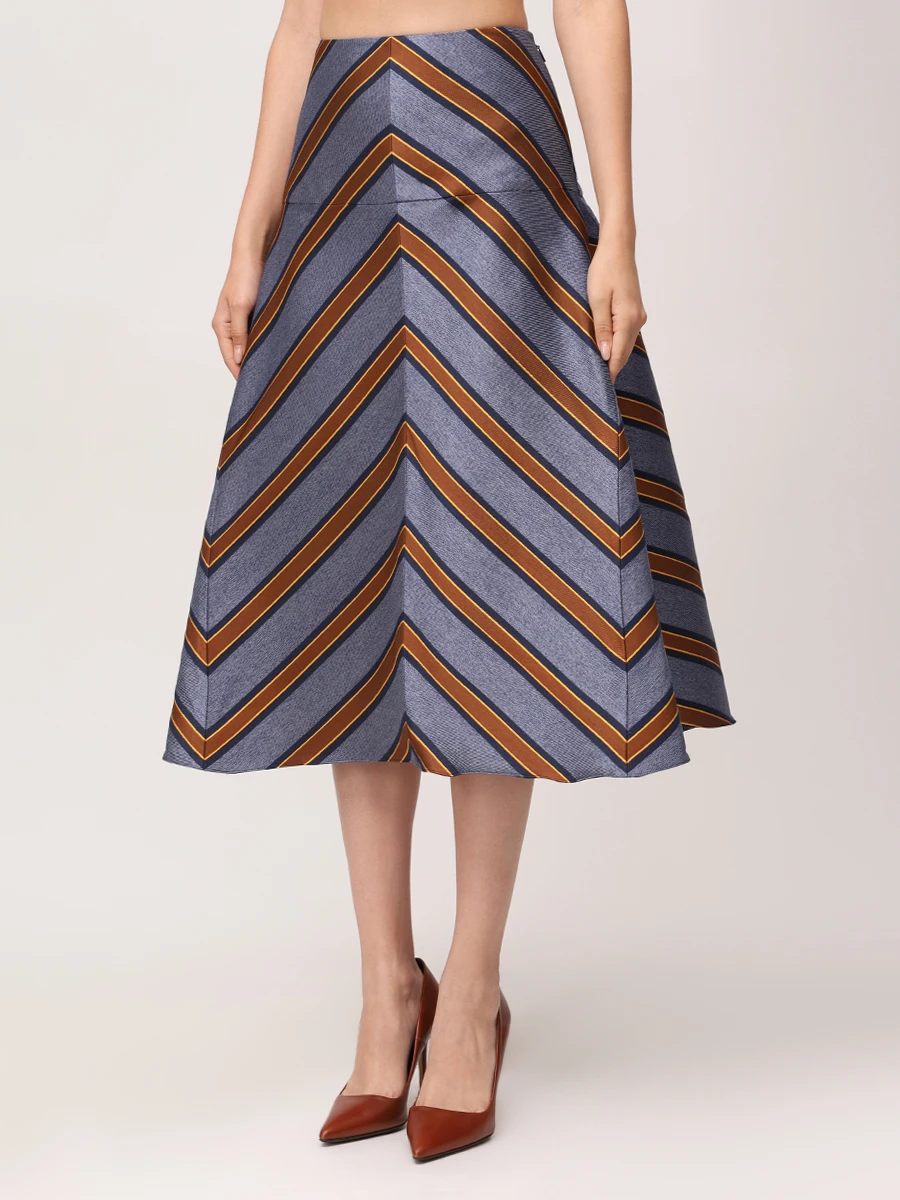 Юбка в полоску FENDI FQ6739 Голубой Горчичный Голубой  Фото 4