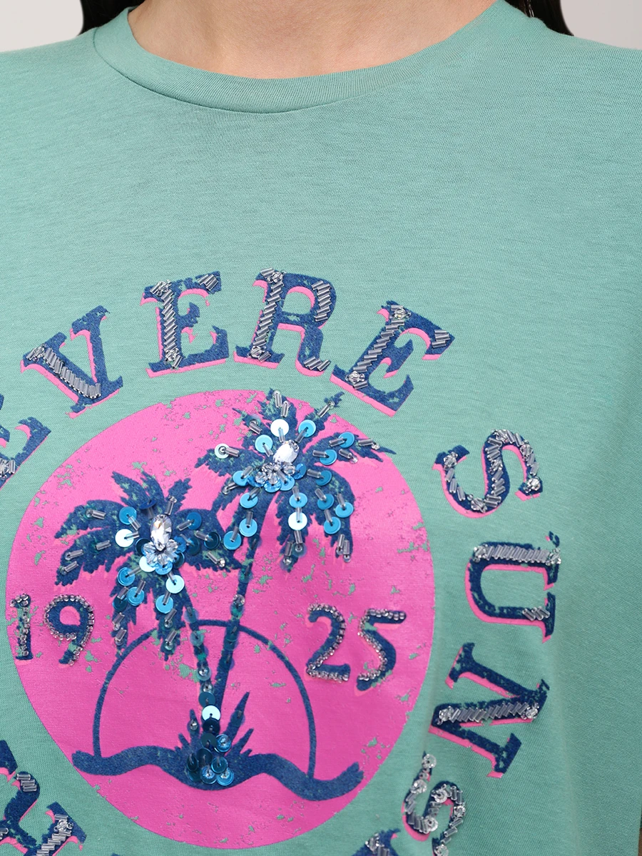 Футболка хлопковая FENDI fs7011 a3bk f12cl Зеленый  Фото 5