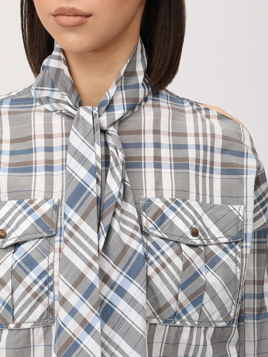 Рубашка хлопковая BRUNELLO CUCINELLI mh908n9501 c001m Клетка  Фото 5