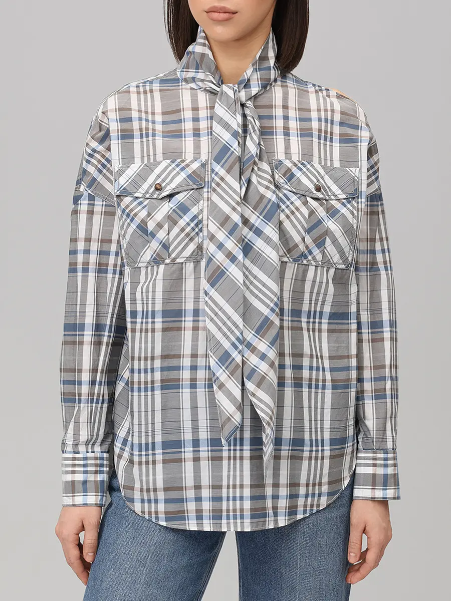 Рубашка хлопковая BRUNELLO CUCINELLI mh908n9501 c001m Клетка  Фото 4