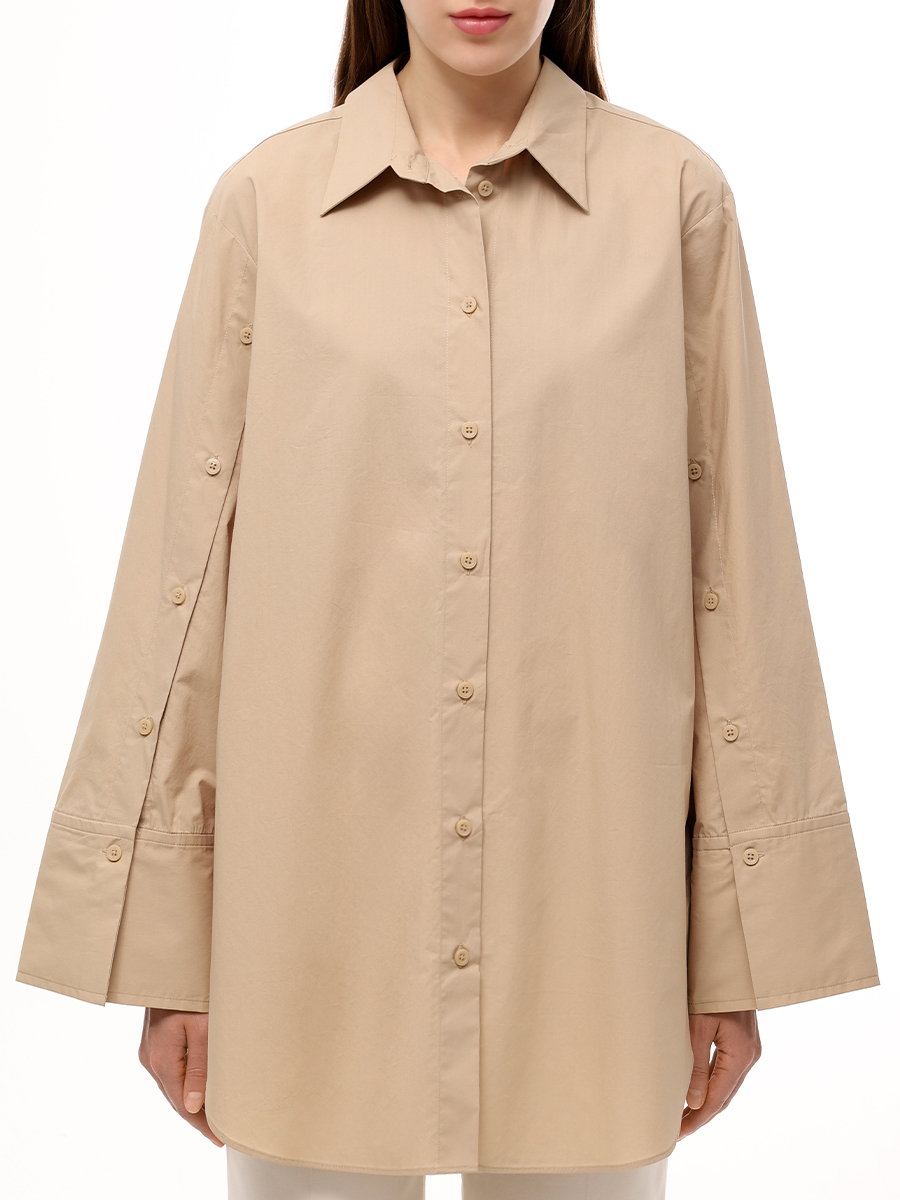 Рубашка хлопковая BY MALENE BIRGER Q54868003/1AJ Бежевый  Фото 4