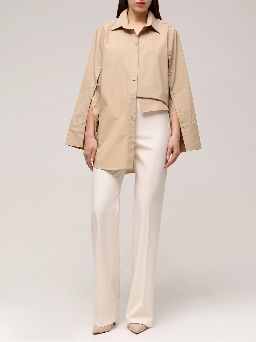 Рубашка хлопковая BY MALENE BIRGER Q54868003/1AJ Бежевый  Фото 2