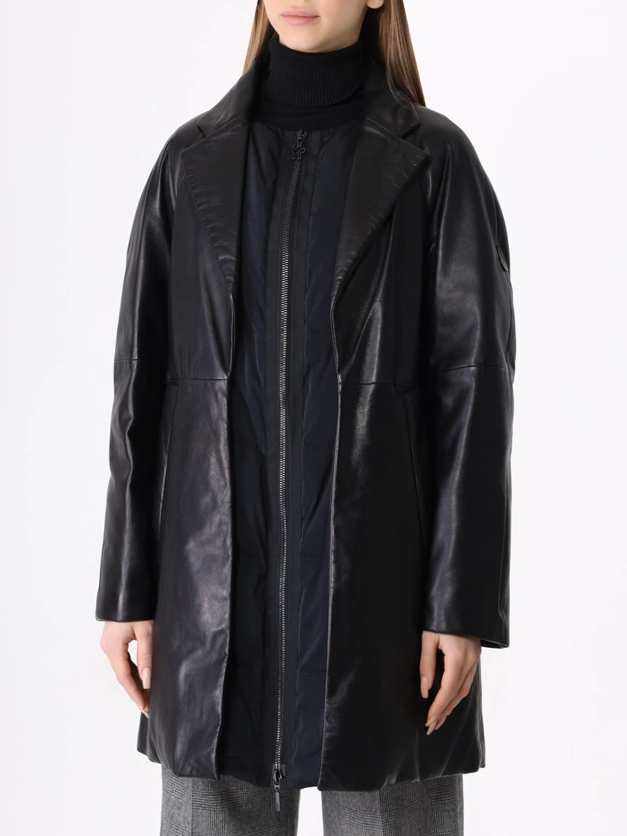 

Пуховик кожаный, Черный, JULIJA