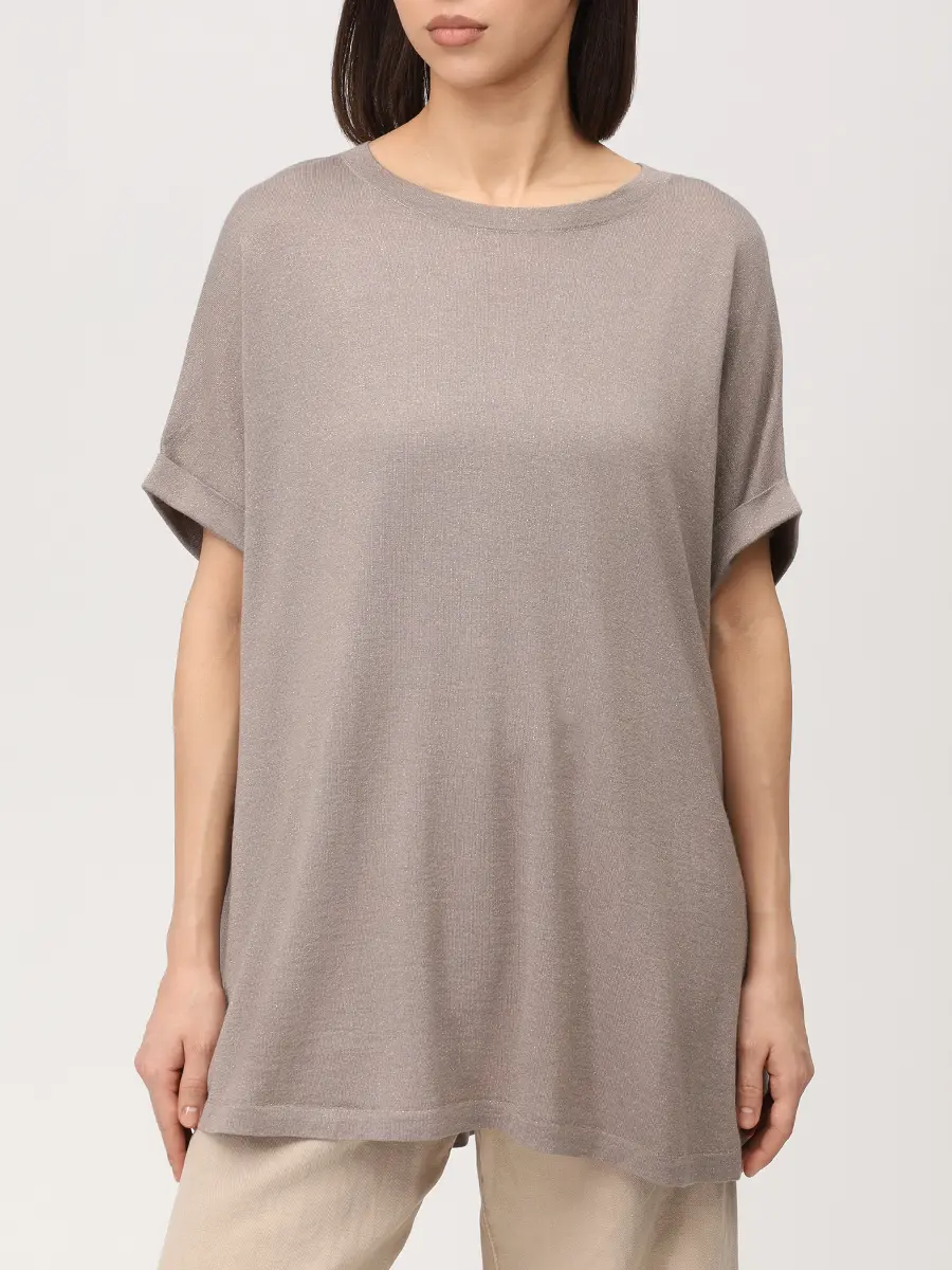 Футболка кашемировая BRUNELLO CUCINELLI M41810020 Оливковый люрекс Бежевый  Фото 4