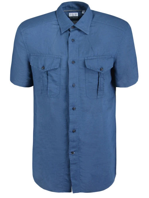 Льняная рубашка BRUNELLO CUCINELLI MD6983009 Синий, размер 46 - фото 1